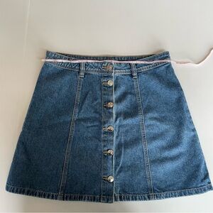 H&M Divided Mini Denim Skirt Women's Petite Size 8 Blue Front Button-Up Cotton